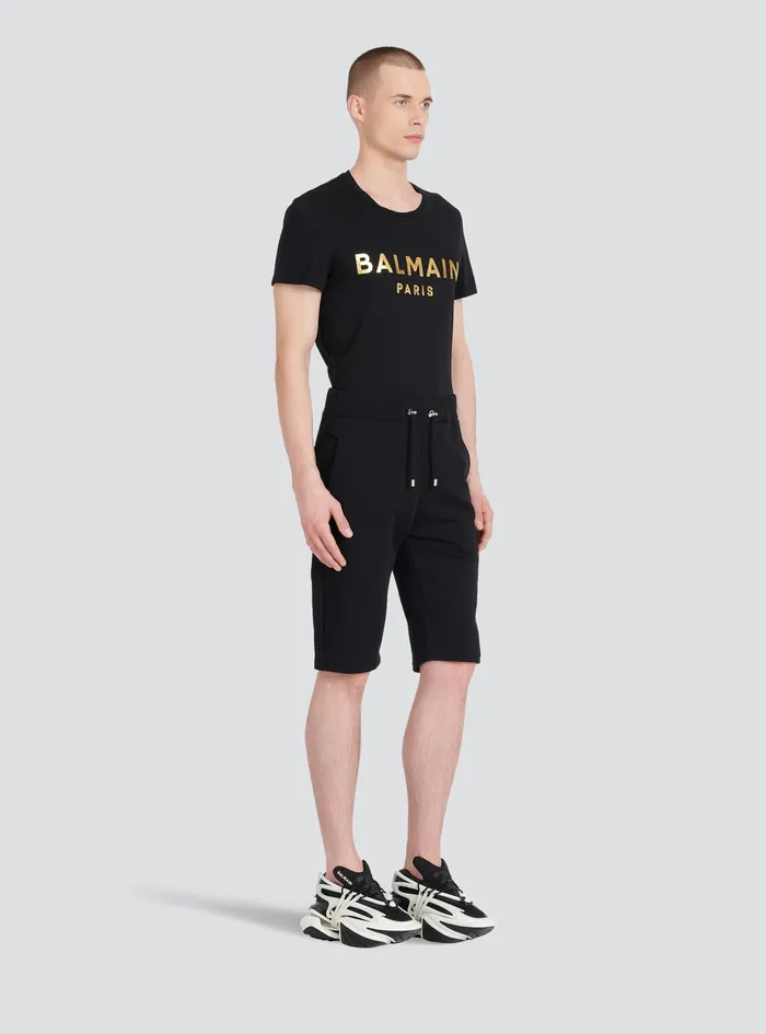 Balmain Trousers And Shorts Mens EcoDesigned Cotton Shorts With Balmain Paris Logo Print Black