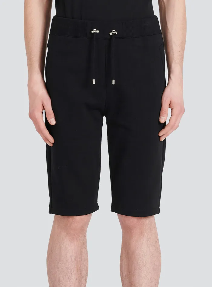 Balmain Trousers And Shorts Mens EcoDesigned Cotton Shorts With Balmain Paris Logo Print Black