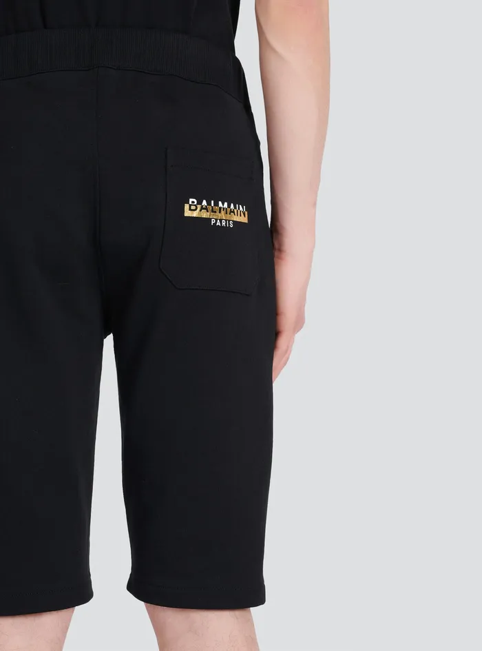Balmain Trousers And Shorts Mens EcoDesigned Cotton Shorts With Balmain Paris Logo Print Black