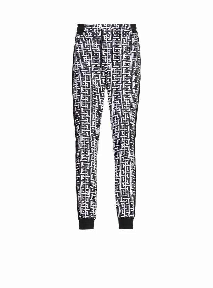 Balmain Trousers And Shorts Mens EcoDesigned Cotton Sweatpants With Balmain Monogram Print Black
