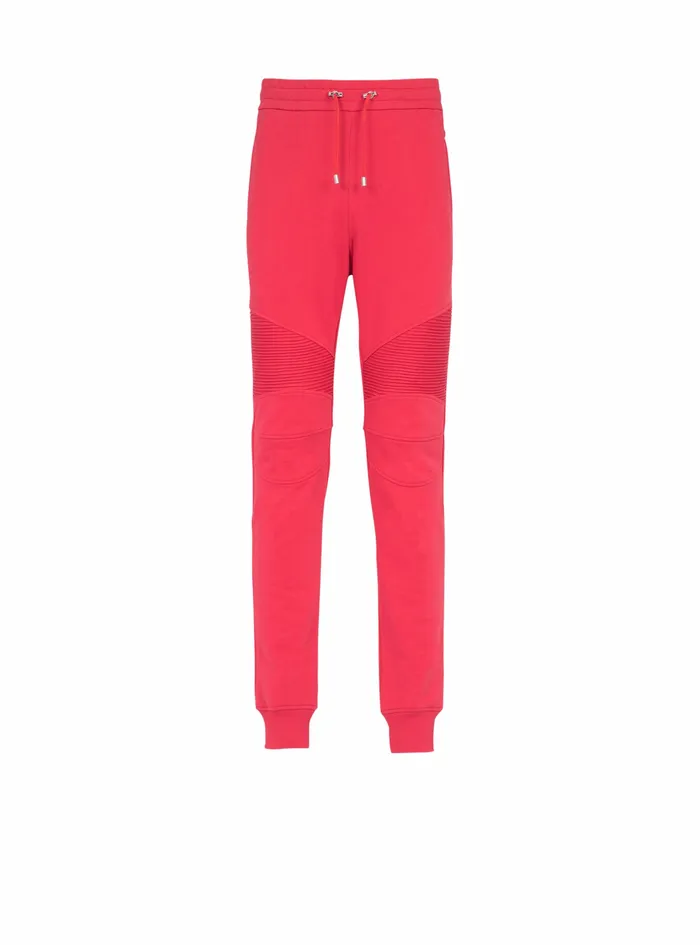 Balmain Trousers And Shorts Mens EcoDesigned Cotton Sweatpants With Black Balmain Logo Print Red Balmain Trousers And Shorts Mens EcoDesigned Cotton Sweatpants With Black Balmain Logo Print Red