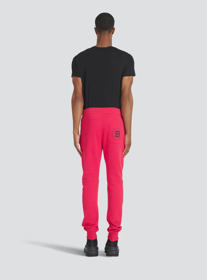 Balmain Trousers And Shorts Mens EcoDesigned Cotton Sweatpants With Black Balmain Logo Print Red