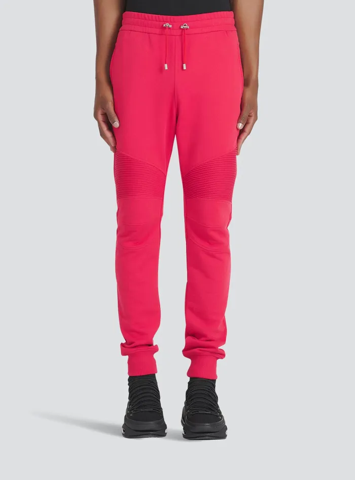 Balmain Trousers And Shorts Mens EcoDesigned Cotton Sweatpants With Black Balmain Logo Print Red