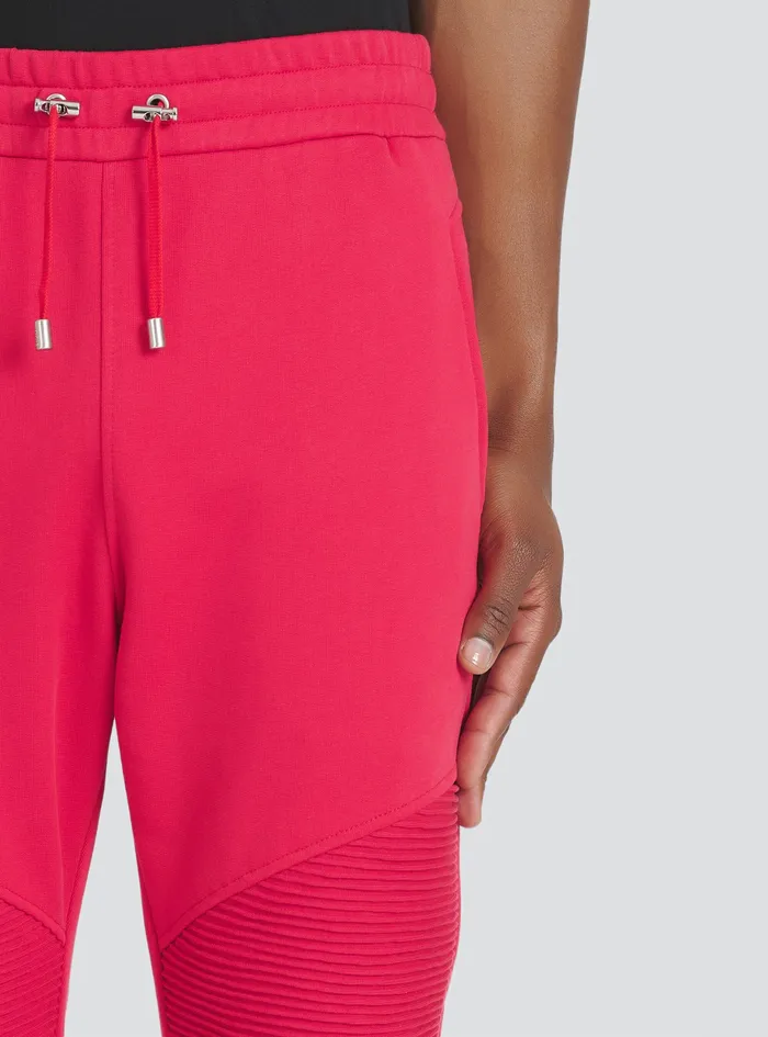 Balmain Trousers And Shorts Mens EcoDesigned Cotton Sweatpants With Black Balmain Logo Print Red