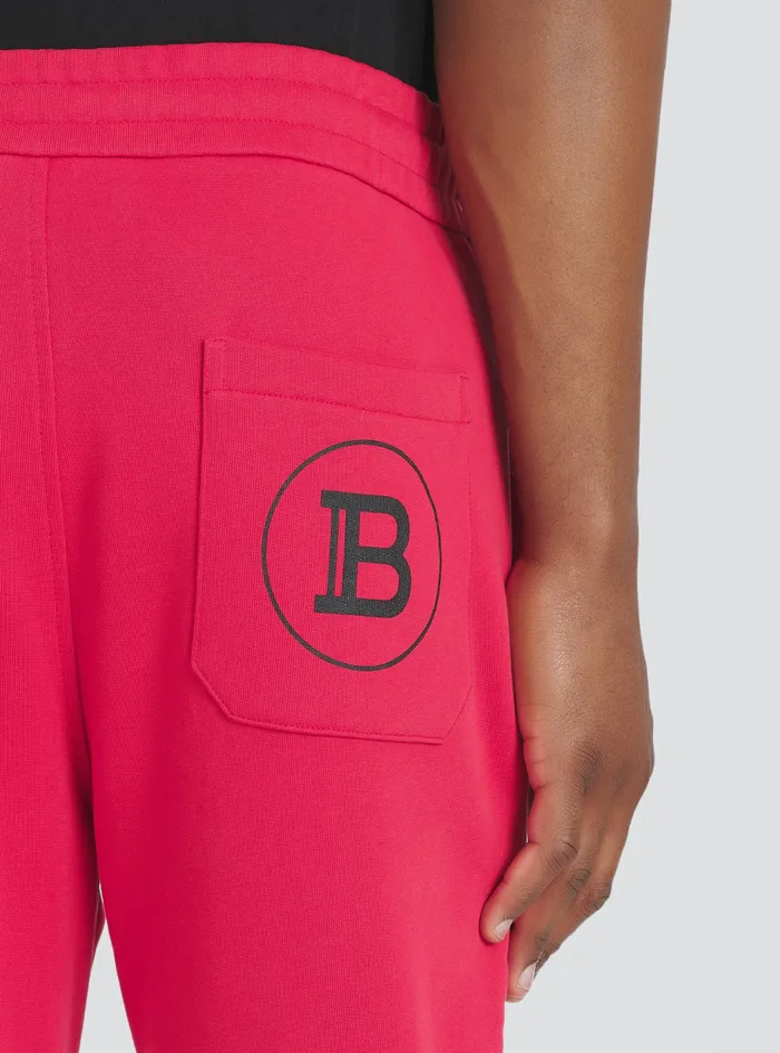 Balmain Trousers And Shorts Mens EcoDesigned Cotton Sweatpants With Black Balmain Logo Print Red