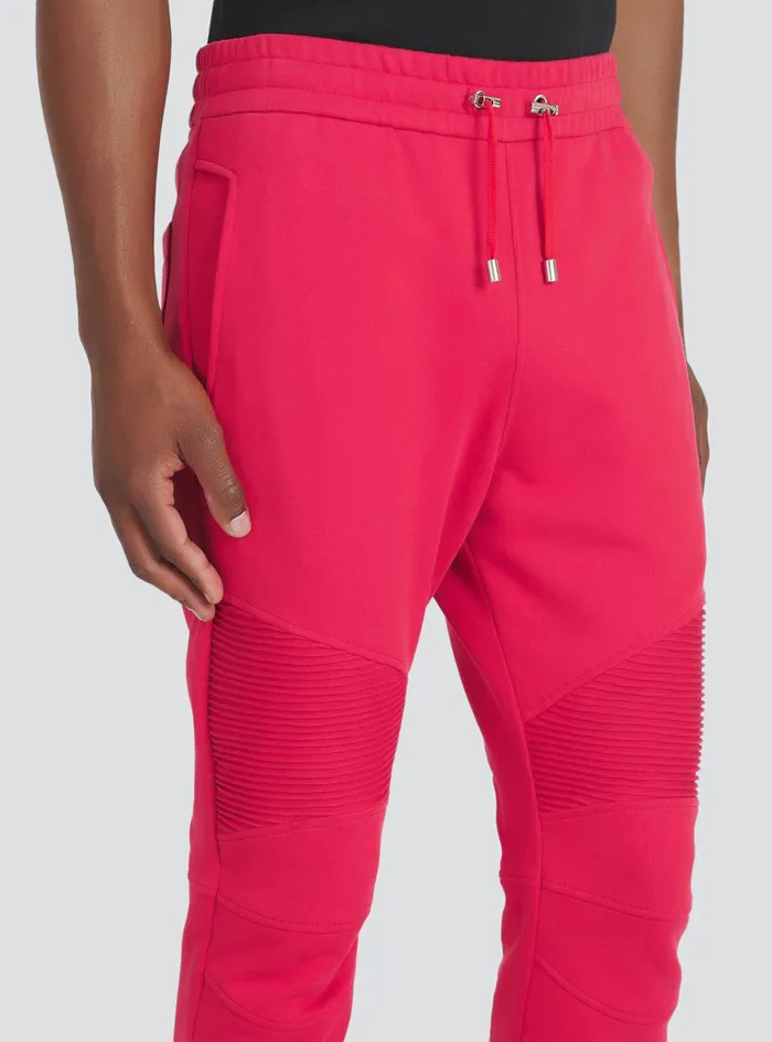 Balmain Trousers And Shorts Mens EcoDesigned Cotton Sweatpants With Black Balmain Logo Print Red