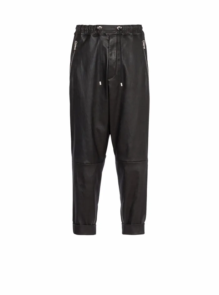 Balmain Trousers And Shorts Mens Harem Cut Leather Pants Black