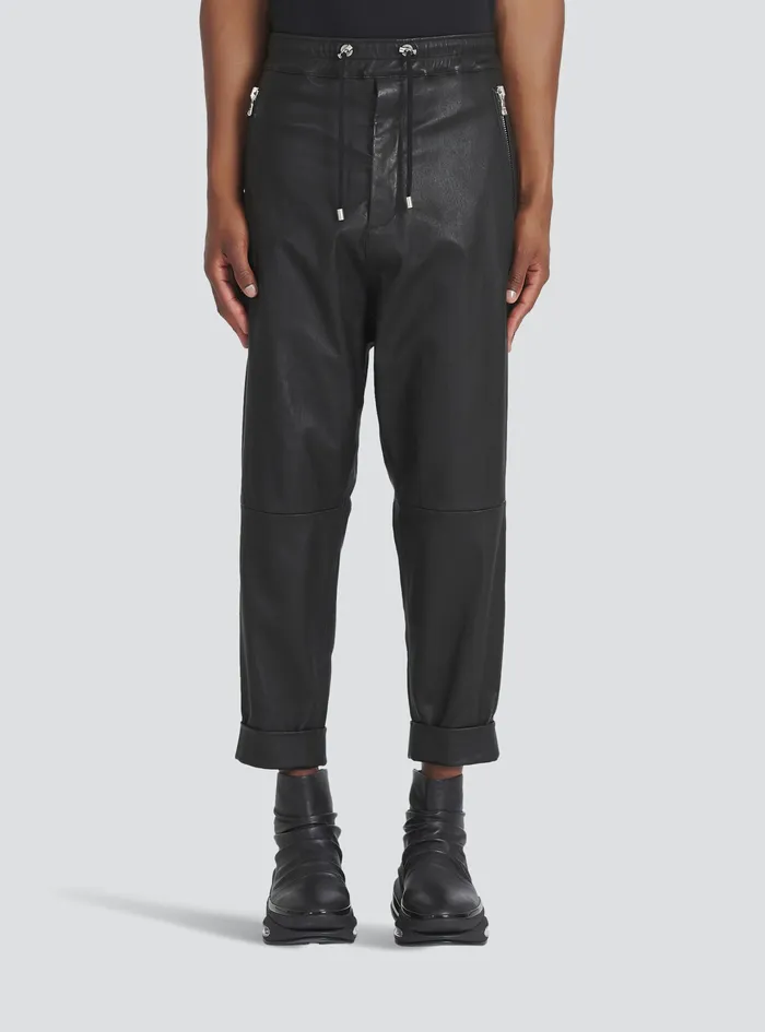 Balmain Trousers And Shorts Mens Harem Cut Leather Pants Black Balmain Trousers And Shorts Mens Harem Cut Leather Pants Black