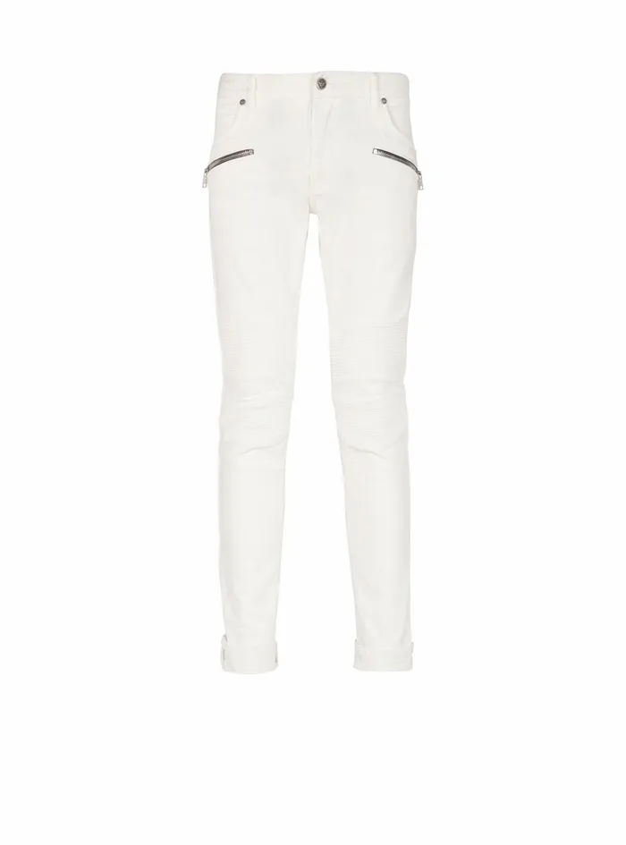 Balmain Trousers And Shorts Mens SlimCut Cotton Jeans White