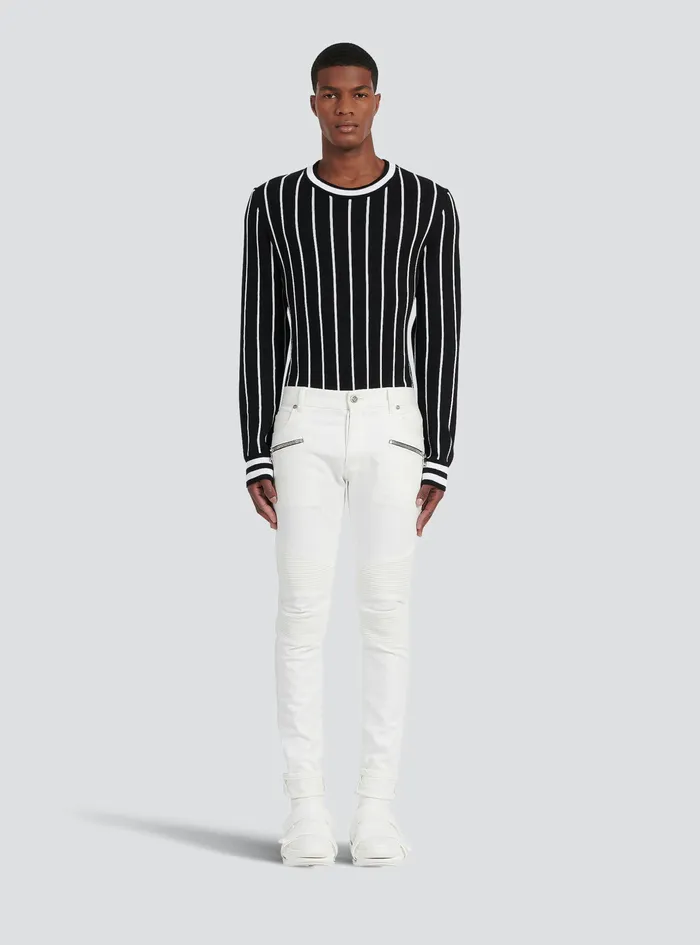 Balmain Trousers And Shorts Mens SlimCut Cotton Jeans White
