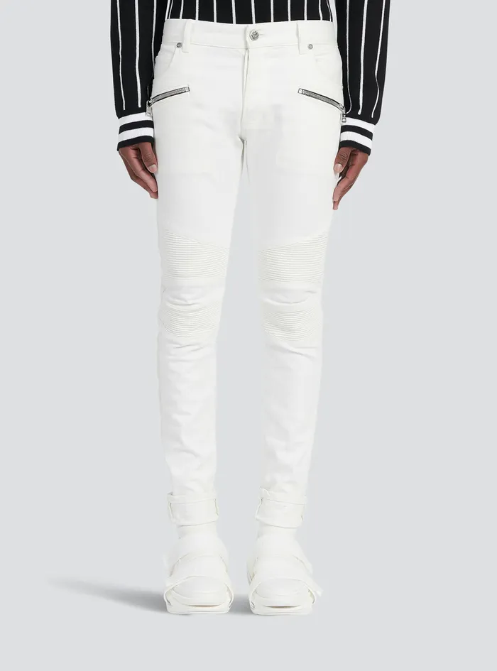 Balmain Trousers And Shorts Mens SlimCut Cotton Jeans White
