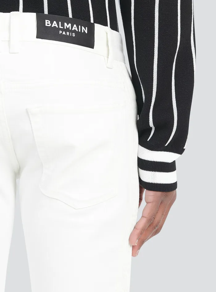 Balmain Trousers And Shorts Mens SlimCut Cotton Jeans White