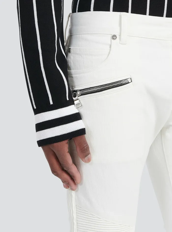 Balmain Trousers And Shorts Mens SlimCut Cotton Jeans White
