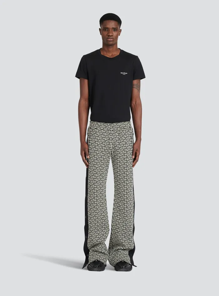 Balmain Trousers And Shorts Mens WideLegged Pyjama Pants With Balmain Monogram And Snap Buttons Black