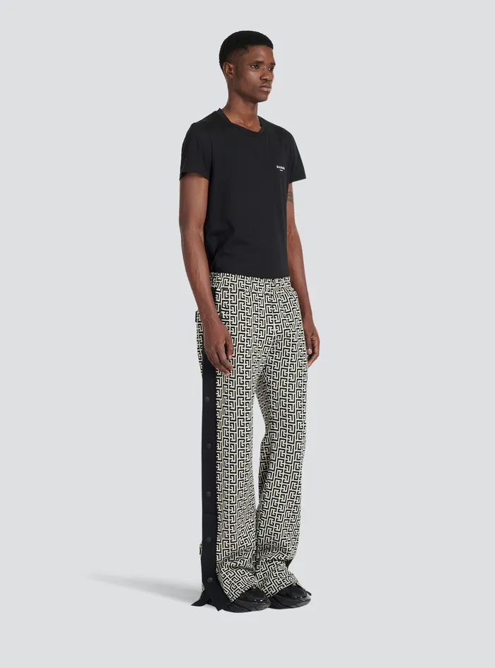 Balmain Trousers And Shorts Mens WideLegged Pyjama Pants With Balmain Monogram And Snap Buttons Black