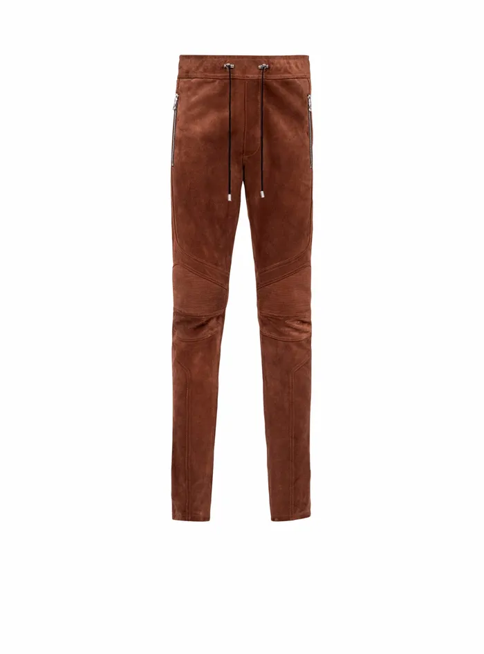 Balmain Trousers And Shorts Mens X Netflix Slim Cut Suede Pants Brown