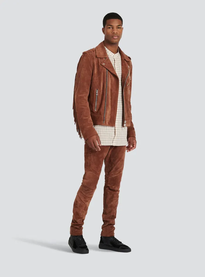Balmain Trousers And Shorts Mens X Netflix Slim Cut Suede Pants Brown Balmain Trousers And Shorts Mens X Netflix Slim Cut Suede Pants Brown