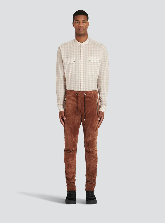 Balmain Trousers And Shorts Mens X Netflix Slim Cut Suede Pants Brown Balmain Trousers And Shorts Mens X Netflix Slim Cut Suede Pants Brown