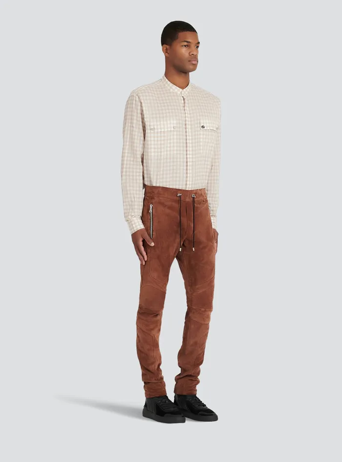 Balmain Trousers And Shorts Mens X Netflix Slim Cut Suede Pants Brown Balmain Trousers And Shorts Mens X Netflix Slim Cut Suede Pants Brown