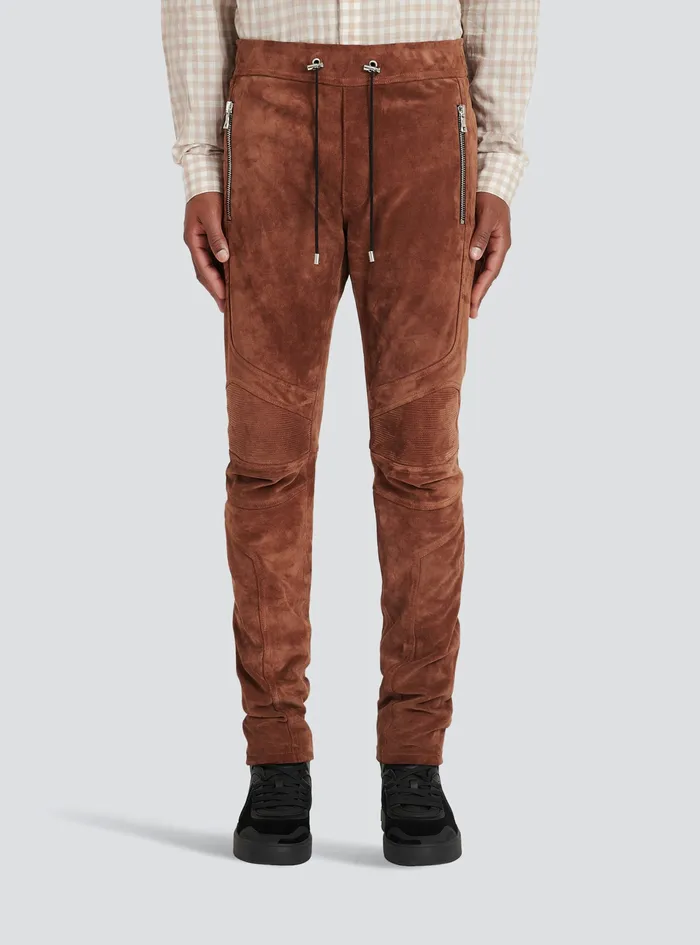 Balmain Trousers And Shorts Mens X Netflix Slim Cut Suede Pants Brown Balmain Trousers And Shorts Mens X Netflix Slim Cut Suede Pants Brown