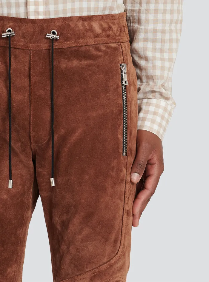 Balmain Trousers And Shorts Mens X Netflix Slim Cut Suede Pants Brown Balmain Trousers And Shorts Mens X Netflix Slim Cut Suede Pants Brown
