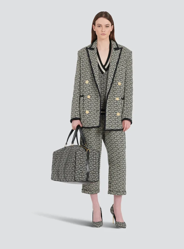 Balmain Trousers And Shorts Womens Bicolor Knit Boyfriend Cut Sweatpants With Balmain Monogram Black