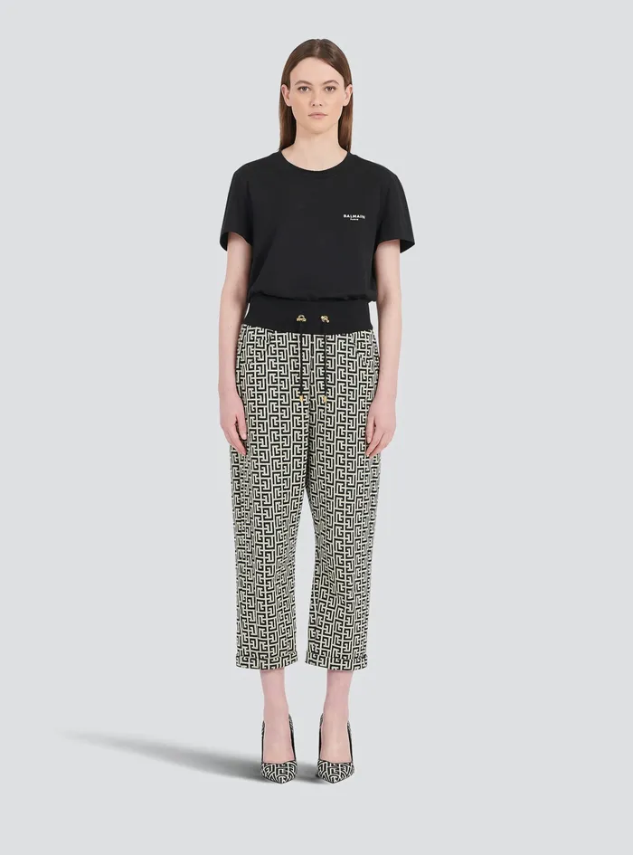 Balmain Trousers And Shorts Womens Bicolor Knit Boyfriend Cut Sweatpants With Balmain Monogram Black