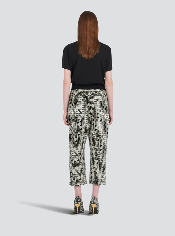 Balmain Trousers And Shorts Womens Bicolor Knit Boyfriend Cut Sweatpants With Balmain Monogram Black