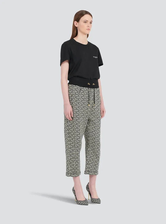 Balmain Trousers And Shorts Womens Bicolor Knit Boyfriend Cut Sweatpants With Balmain Monogram Black