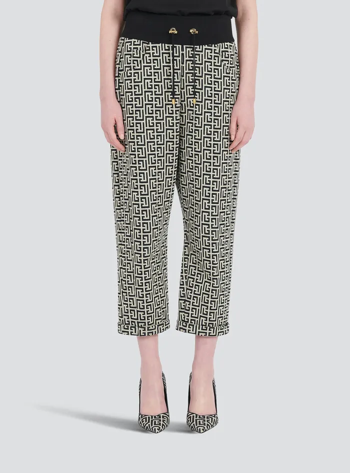 Balmain Trousers And Shorts Womens Bicolor Knit Boyfriend Cut Sweatpants With Balmain Monogram Black