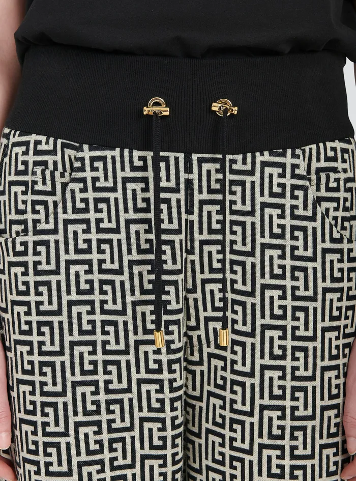 Balmain Trousers And Shorts Womens Bicolor Knit Boyfriend Cut Sweatpants With Balmain Monogram Black
