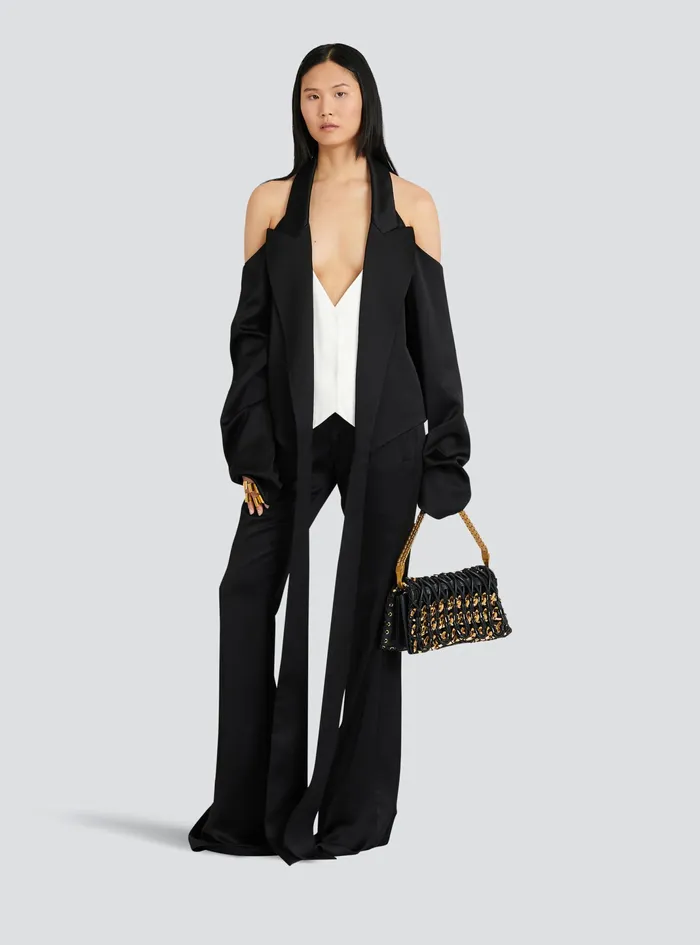 Balmain Trousers And Shorts Womens EcoDesigned Satiny Pants Black Balmain Trousers And Shorts Womens EcoDesigned Satiny Pants Black
