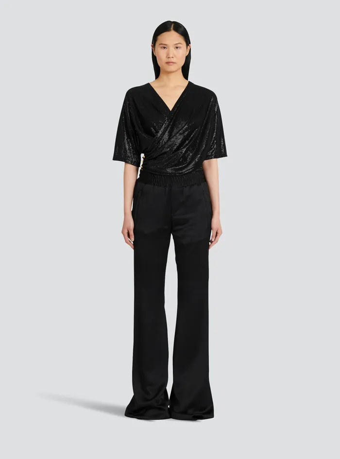 Balmain Trousers And Shorts Womens EcoDesigned Satiny Pants Black Balmain Trousers And Shorts Womens EcoDesigned Satiny Pants Black