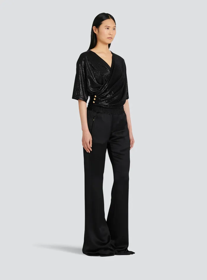 Balmain Trousers And Shorts Womens EcoDesigned Satiny Pants Black Balmain Trousers And Shorts Womens EcoDesigned Satiny Pants Black
