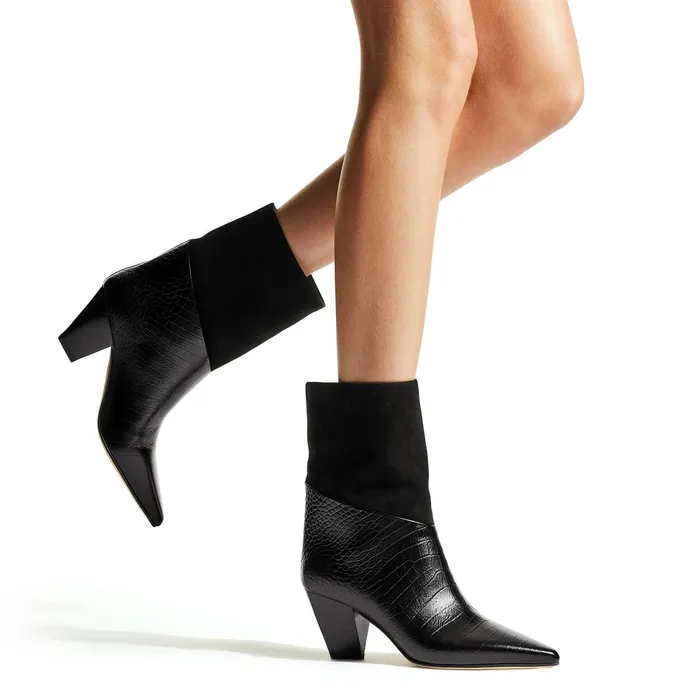 Bear 65 Black CrocEmbossed Leather And Suede Cowboy Boots Blackblack Women JIMMY CHOO Boots