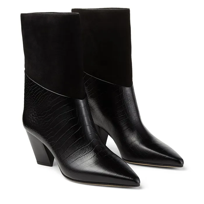 Bear 65 Black CrocEmbossed Leather And Suede Cowboy Boots Blackblack Women JIMMY CHOO Boots