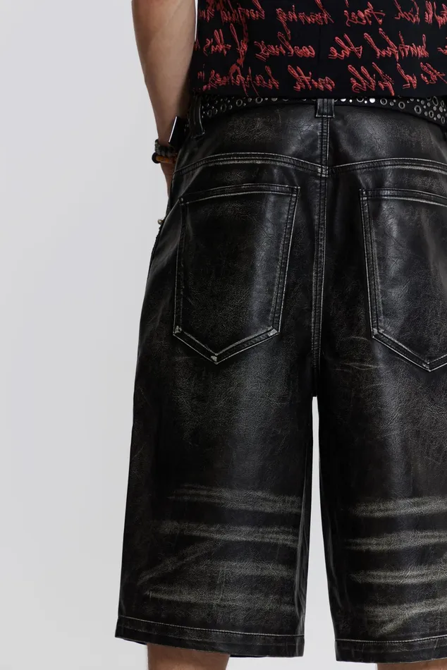 Bestsellers Men Jaded London Shop Ash Faux Leather Colossus Shorts