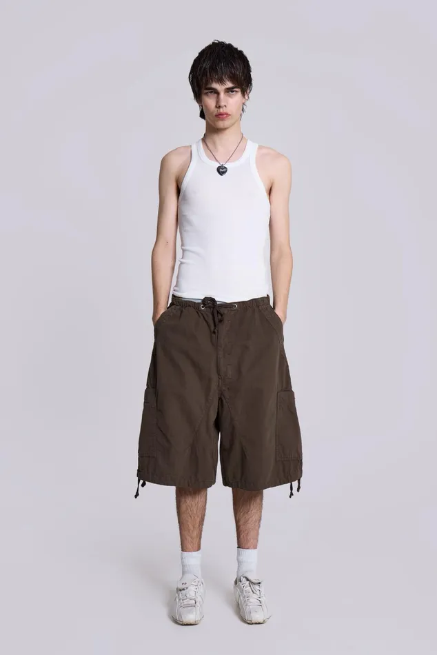 Bestsellers Men Jaded London Shop Brown Parachute Cargo Shorts