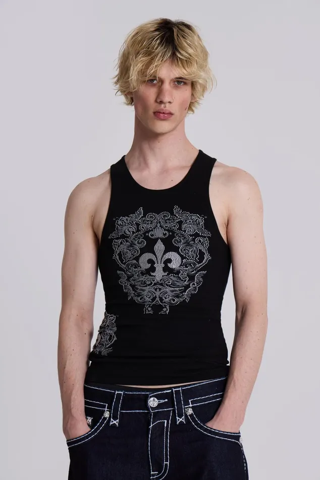 Bestsellers Men Jaded London Shop Rock Revival Black Fleur De Lis Vest