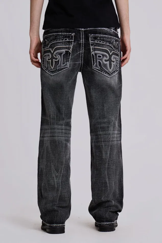 Bestsellers Men Jaded London Shop Rock Revival Washed Black Gwen Bootcut Jeans