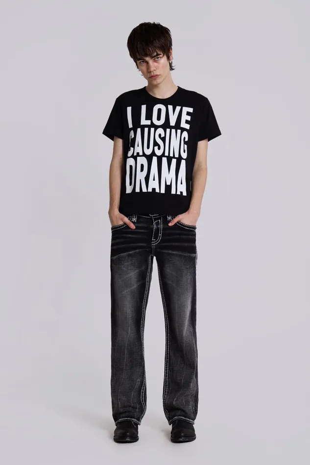 Bestsellers Men Jaded London Shop Rock Revival Washed Black Gwen Bootcut Jeans