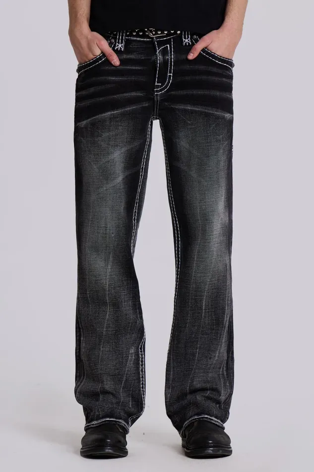 Bestsellers Men Jaded London Shop Rock Revival Washed Black Gwen Bootcut Jeans