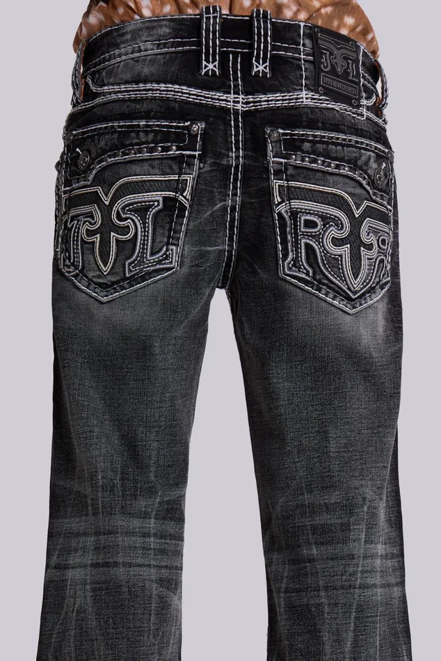Bestsellers Men Jaded London Shop Rock Revival Washed Black Gwen Bootcut Jeans