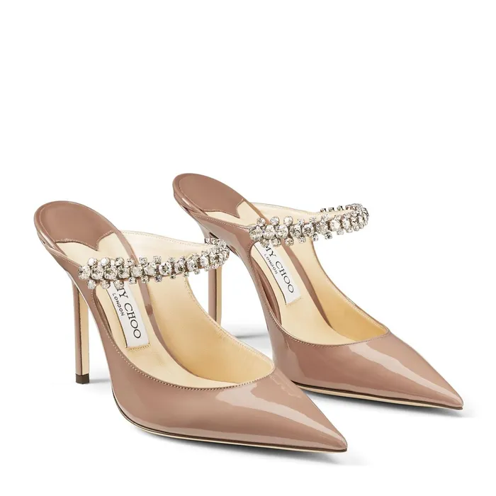 Bing 100 Ballet Pink Patent Leather Mules With Crystal Strap Ballet Pink Women JIMMY CHOO Mules