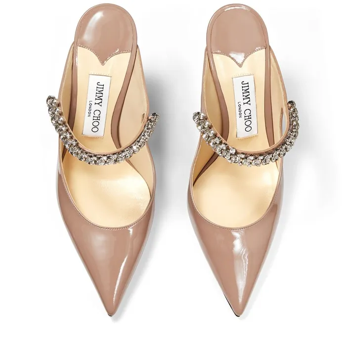Bing 100 Ballet Pink Patent Leather Mules With Crystal Strap Ballet Pink Women JIMMY CHOO Mules