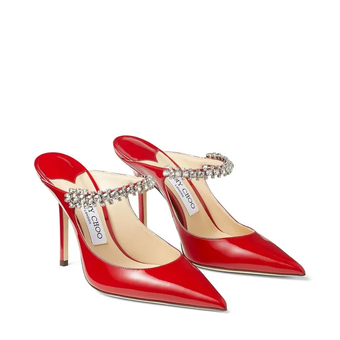 Bing 100 Red Patent Leather Mules With Crystal Strap Red Women JIMMY CHOO Mules