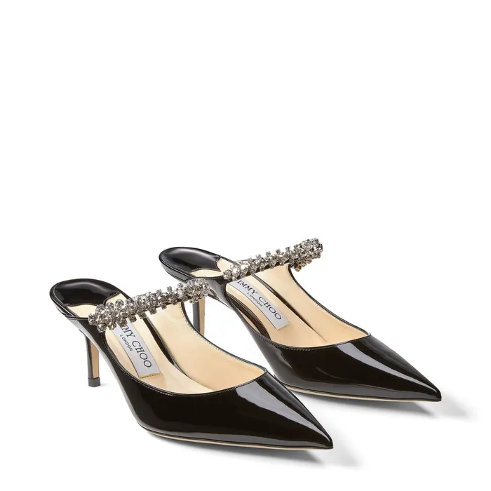 Bing 65 Black Patent Leather Mules With Crystal Strap Black Women JIMMY CHOO Mules