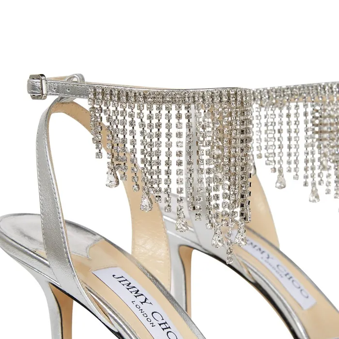 Birtie 85 Silver Metallic Nappa Leather Pumps With Crystal Drape Silvercrystal Women JIMMY CHOO Pumps