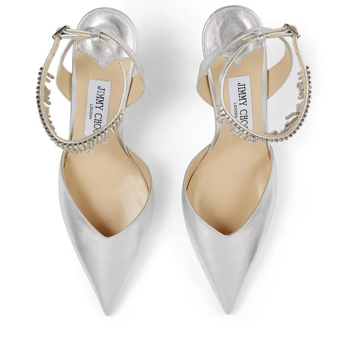 Birtie 85 Silver Metallic Nappa Leather Pumps With Crystal Drape Silvercrystal Women JIMMY CHOO Pumps
