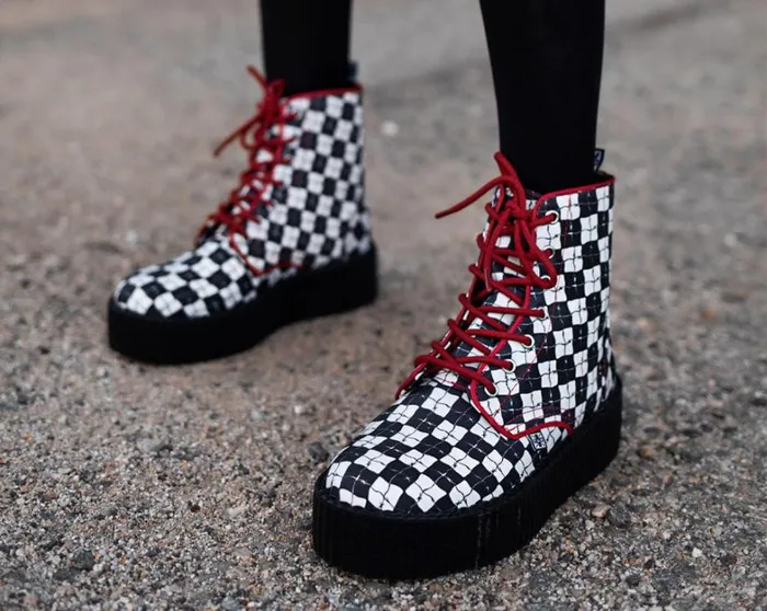 Black and White Checkered Barbwire Mondo Boot Men TUK Shoes Boots Black and White Checkered Barbwire Mondo Boot Men TUK Shoes Boots